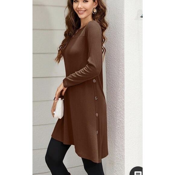 Brown High Low Tunic Dress Womens S Igenjun NWT - Picture 2 of 10